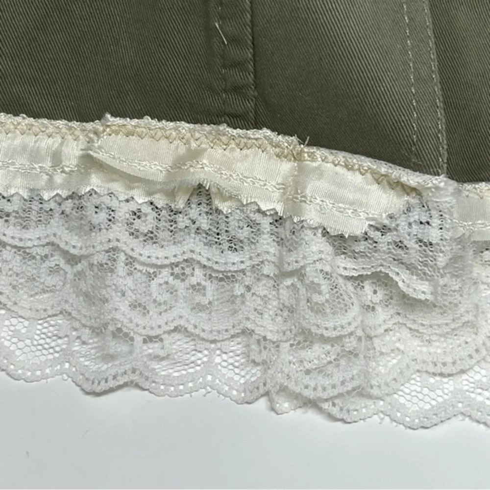 Ruff Hewn Upcycled Military style Jacket Embroidered Appliqué lace ruffle Size1X - Picture 14 of 14